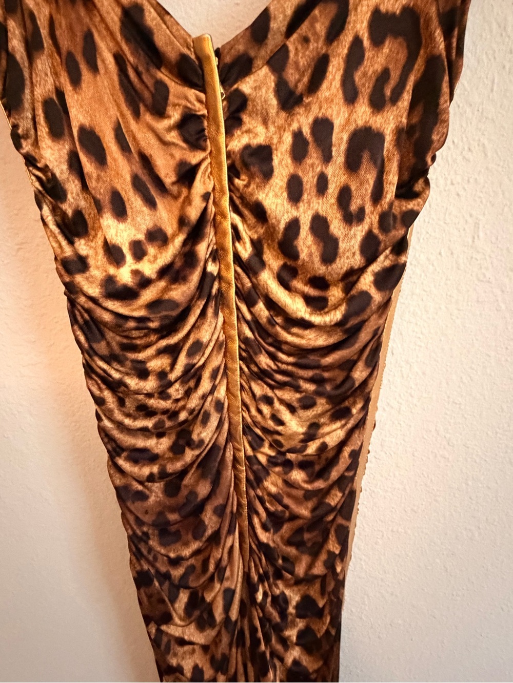 Vintage 2007 Dolce & Gabbana Gold Leather, Leopard-Print Midi Dress - Picture 9 of 10